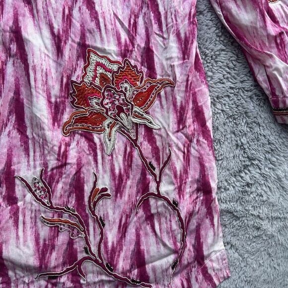 Soft Surroundings Altea Ikat Pink Floral Tunic Blouse Beaded Embroidered Size XL - Picture 10 of 10